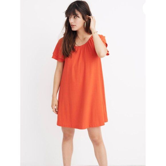 Madewell Texture & Thread Tiered-Sleeve Dress Red Size Small - Picture 1 of 11